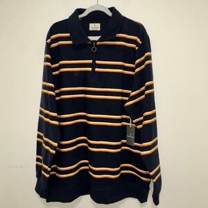 Mutual Weave Quarter Zip Pullover Mens 2XLT Navy Stripe NEW Big and Tall Fleece